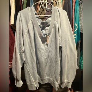 Aerie Distressed Blue V-Neck Sweater